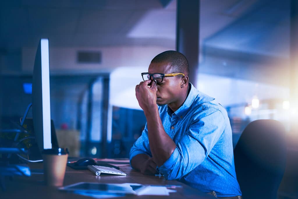 Man frustrated that he did not have cyber security at home.