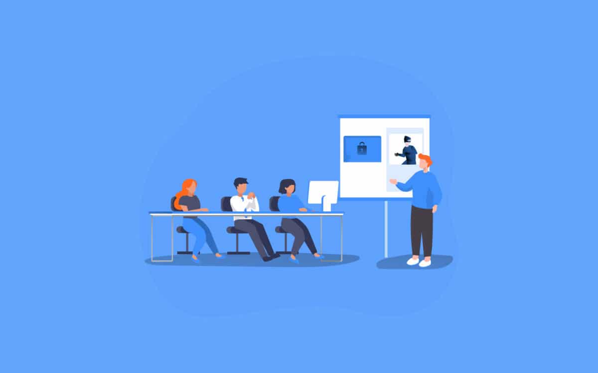 Caricature of cyber-security professional teaching a class